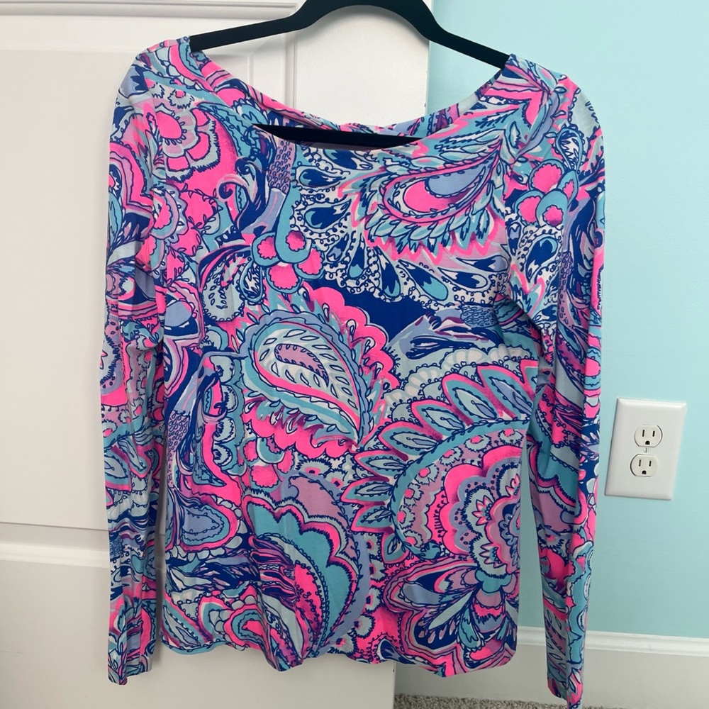Lilly Pulitzer Pink and Blue Paisley Long Sleeve Top